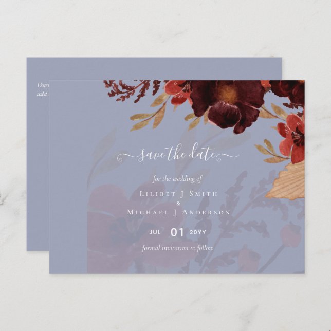 Budget Burgundy Orange Fall Floral Wedding Postkarte