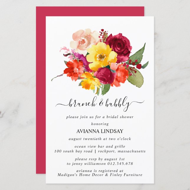 Budget Burgundy Orange Yellow Bridal Brunch Bubbly (Vorne/Hinten)