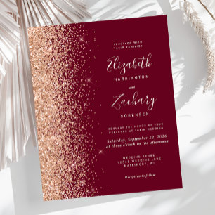 Budget Burgundy Peach Glitter Wedding Invitation