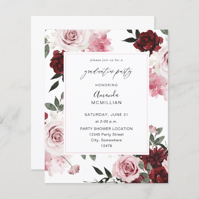 Budget Burgundy & Pink Floral 6 Graduation Party (Vorne/Hinten)