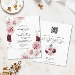 Budget Burgundy Pink Floral QR Code Hochzeit einla