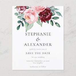Budget Burgundy Pink Floral Save the Date