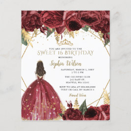 Budget Burgundy Princess Sweet 16 Einladung