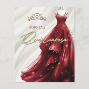 Budget Burgundy Red Dress Quinceañera Einladung