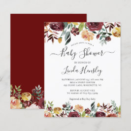 Budget Burgundy Red Floral Baby Shower Einladungen