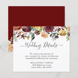 Budget Burgundy Red Floral Wedding Details Card