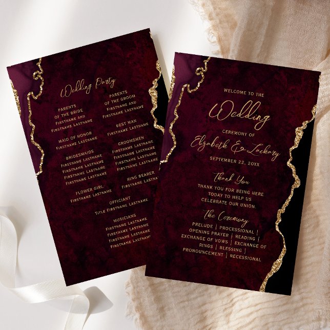 Budget Burgundy Red Gold Agate Wedding Program (Von Creator hochgeladen)
