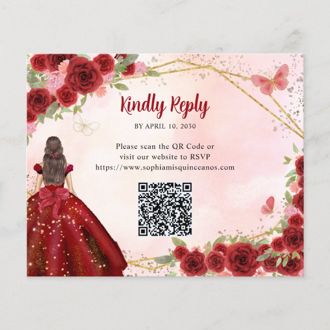 Budget Burgundy Red Gold Floral Princess QR UAWG (Vorderseite)