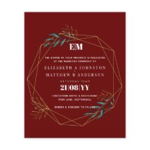 Budget Burgundy Red Gold Geometric Wedding Einladu
