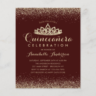Budget Burgundy Red Gold Quinceañera Tiara Einladu