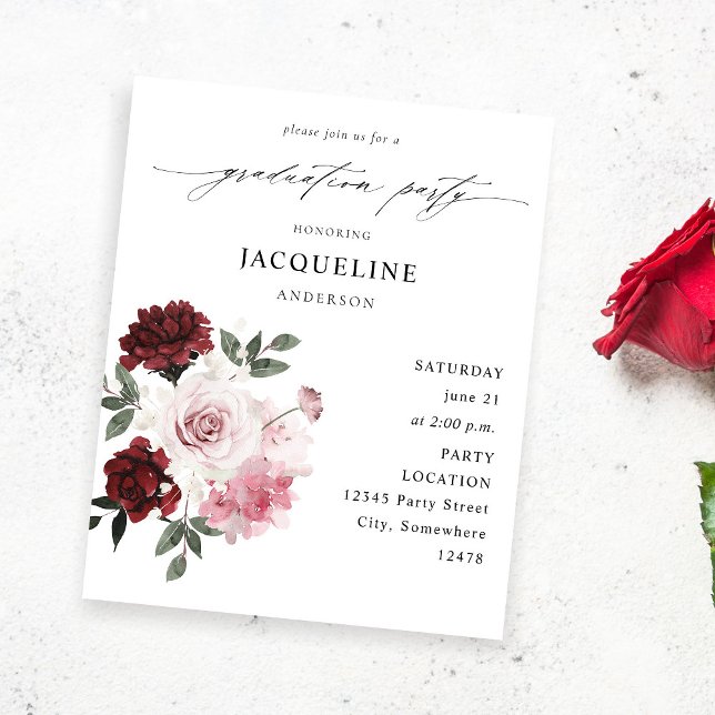 Budget Burgundy Rot & Rosa Bläserstudium Party Flyer (Von Creator hochgeladen)