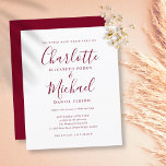 Budget Burgundy Script Einladung<br><div class="desc">Diese elegante,  preiswerte Hochzeitseinladung mit ihren charakteristischen Stilnamen kann mit Ihren Informationen in schicken bordeauxfarbenen Schriften personalisiert werden. Entwickelt von Thisisnotme©</div>