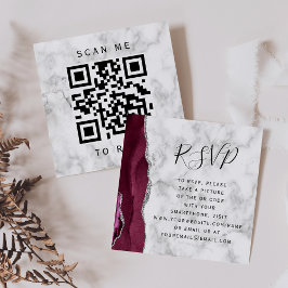 Budget Burgundy Silver Agate Wedding QR Code UAWG Begleitkarte