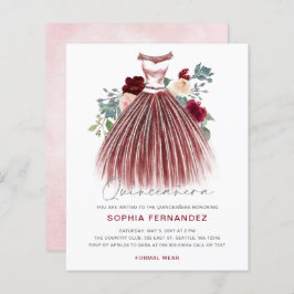 Budget Burgundy Silver Glitzer Kleid Quinceañera