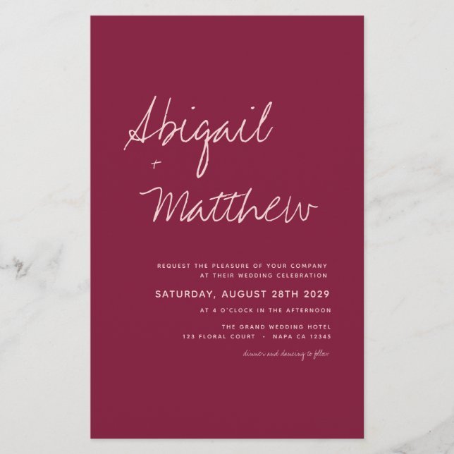 Budget Burgundy Simple Boho Wedding Einladung Flyer (Vorne)