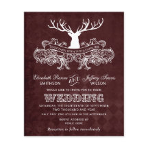 Budget Burgundy Stag Wedding Einladung