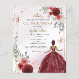 Budget Burgundy Tan Princess Quinceañera Einladung