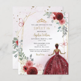 Budget Burgundy Tan Princess Sweet 16 Einladung