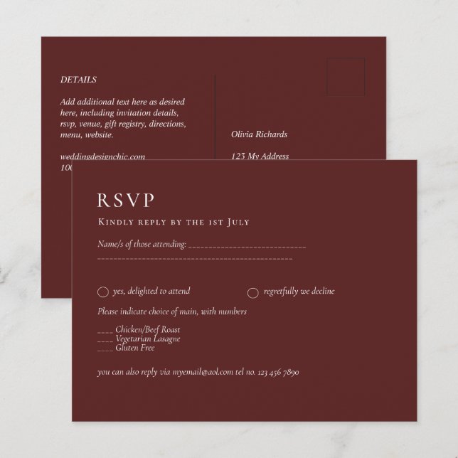 Budget Burgundy UAWG Monochrome Elegant Einfach Postkarte (Vorne/Hinten)