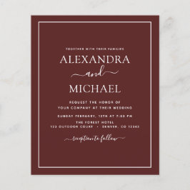 Budget Burgundy Wedding Modern Typografy Flyer