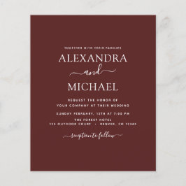 Budget Burgundy Wedding Moderne Typografie Flyer