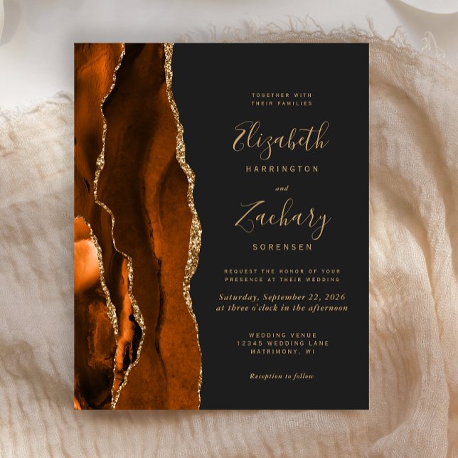 Budget Burnt Orange Agate Dark Wedding Einladung (Von Creator hochgeladen)
