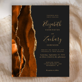 Budget Burnt Orange Agate Dark Wedding Einladung