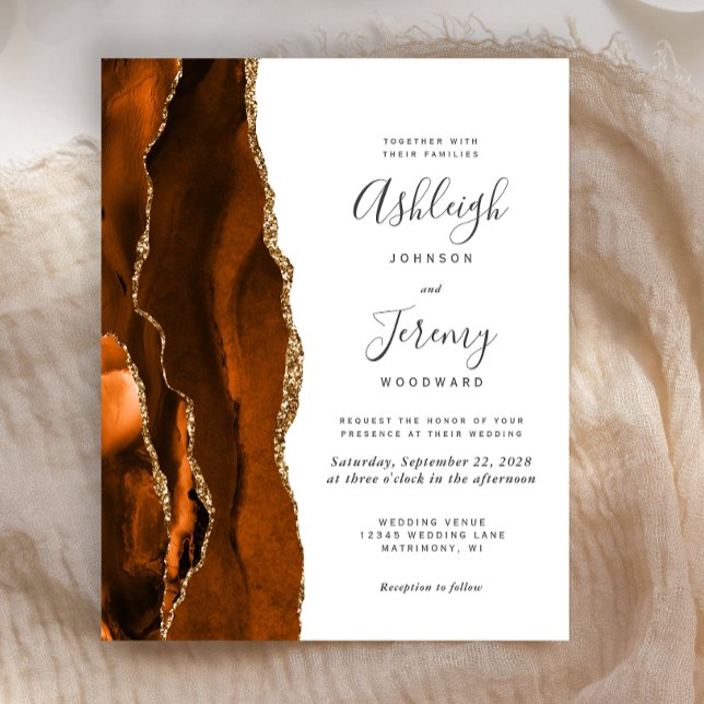 Budget Burnt Orange Agate Hochzeitseinladung (Von Creator hochgeladen)