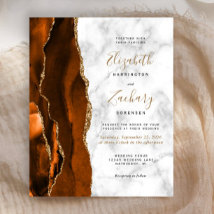 Budget Burnt Orange Agate Marble Wedding Invite