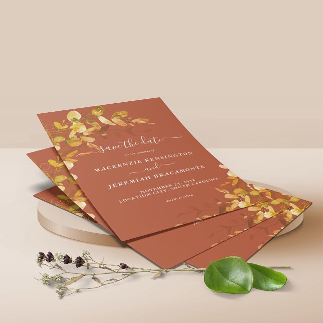 BUDGET Burnt Orange Botanisch Save the Date Flyer (Von Creator hochgeladen)
