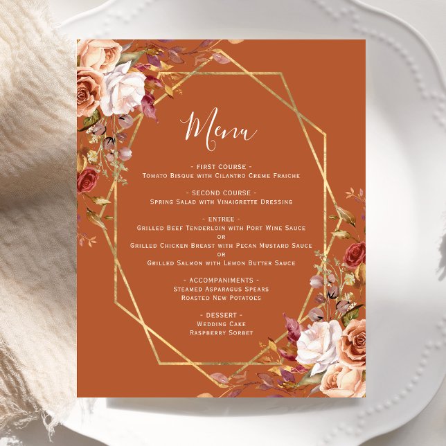 Budget Burnt Orange Fall Floral Wedding Menu (Von Creator hochgeladen)