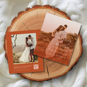 Budget Burnt Orange Foto QR Code Hochzeit Flyer