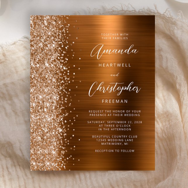 Budget Burnt Orange Glam Metallic Wedding Einladun (Von Creator hochgeladen)
