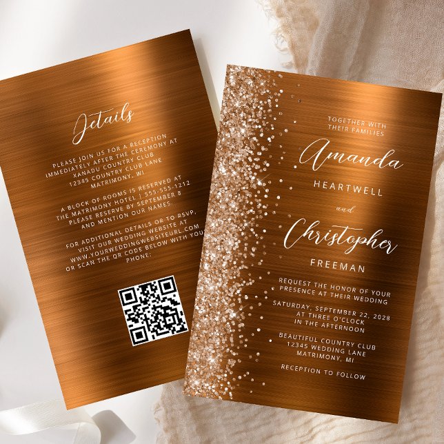 Budget Burnt Orange Glam QR Code Wedite Einladung (Von Creator hochgeladen)