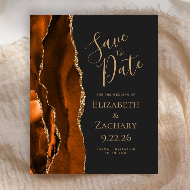 Budget Burnt Orange Gold Agate Dark Save the Date (Von Creator hochgeladen)
