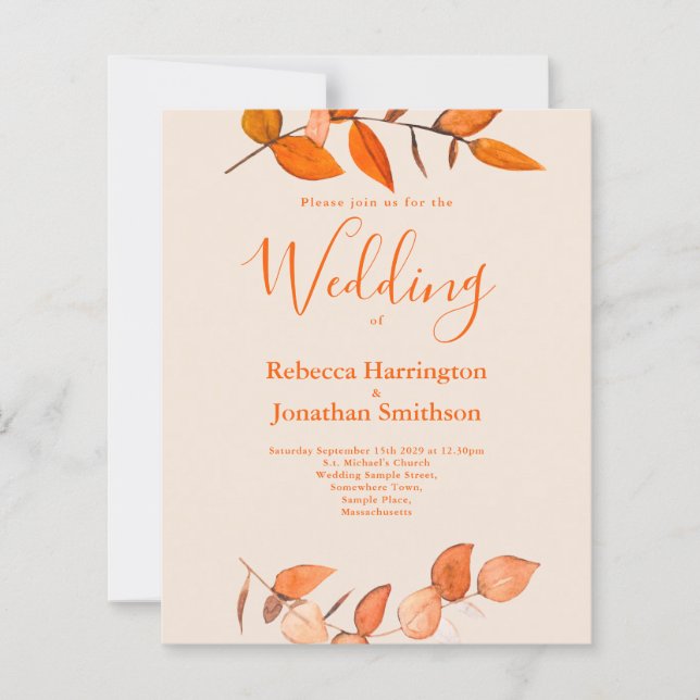 Budget Burnt Orange Leaf Wedding RSVP Einladung (Vorderseite)
