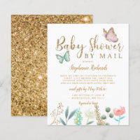 Budget Butterfly Gold Babydusche per Mail Einladun
