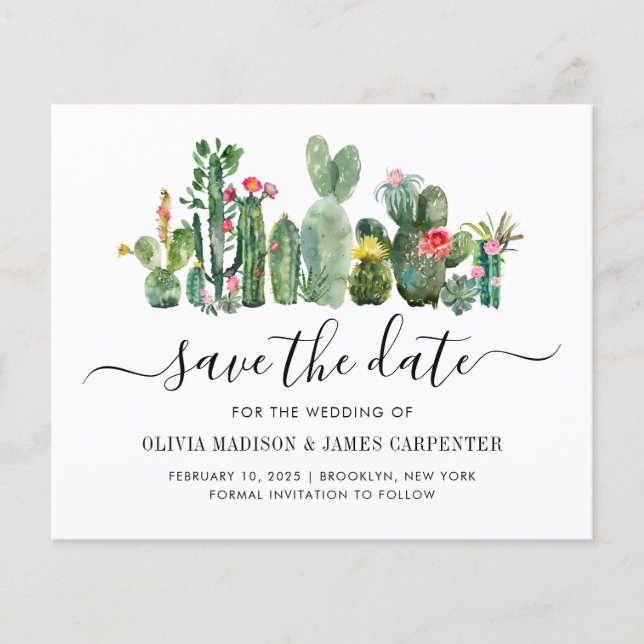 Budget Cactus Cacti Succulent Floral Save the Date (Vorderseite)