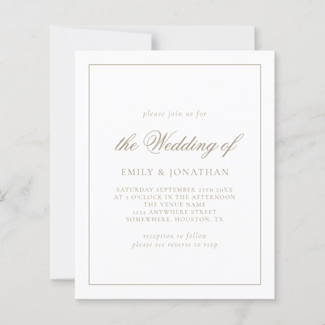 Budget Calligraphy Champagne Gold Wedding laden (Vorderseite)