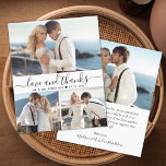 Budget Calligraphy Collage Wedding Vielen Dank Flyer<br><div class="desc">Budget, Minimalistisch Moderne Elegant "Liebe und danke" Script 3 Foto Collage Wedding Danke Ihnen personalisiert günstige günstige Flyer. Stilvolle Hochzeit danke Ihnen Papier Vorlage mit vier (3) Foto auf der Vorderseite und ein Foto auf der Rückseite. Mit dem Text "Liebe und Dank" in einer Wirblen Hand geschrieben Kalligraphie Skript-Schriftart mit...</div>