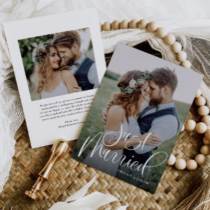Budget Calligraphy Just Married Wedding Foto Ankündigung