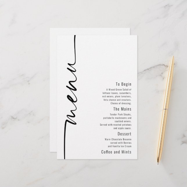 Budget Calligraphy Modern Wedding Menu (Vorderseite/Rückseite Beispiel)