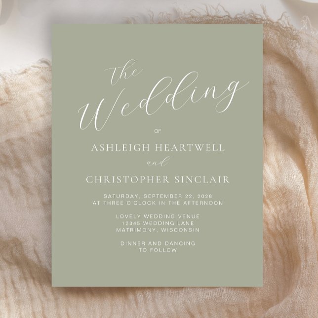Budget Calligraphy Sage Green Wedding Einladung (Von Creator hochgeladen)