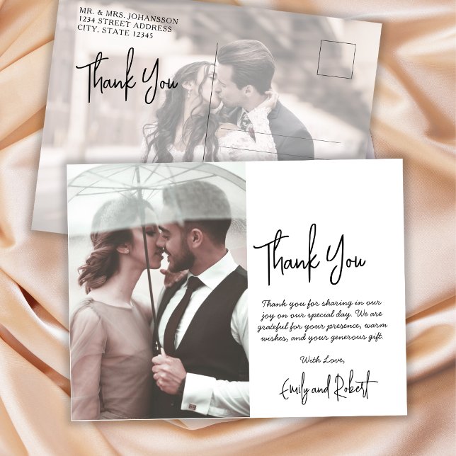Budget Calligraphy Script Foto Wedding Vielen Dank Postkarte (Von Creator hochgeladen)