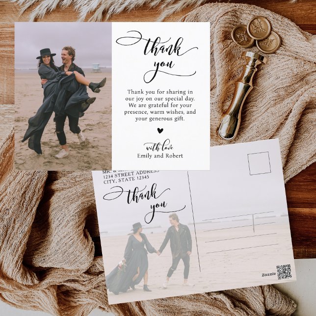 Budget Calligraphy Script Foto Wedding Vielen Dank Postkarte (Von Creator hochgeladen)