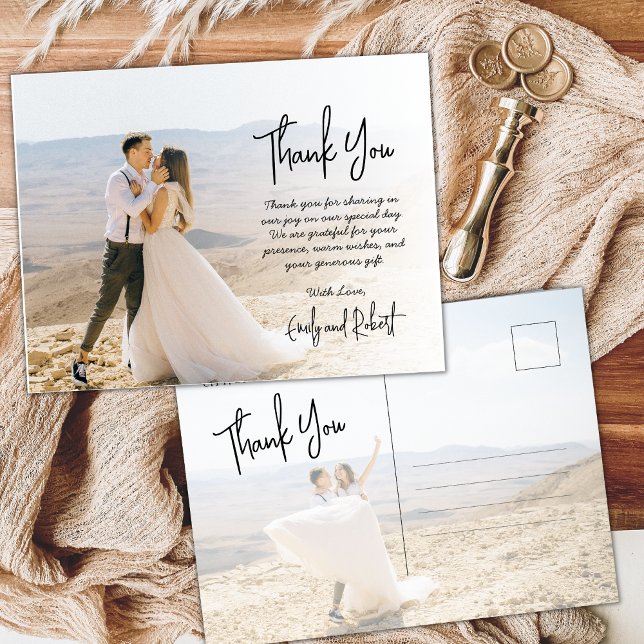 Budget Calligraphy Script Foto Wedding Vielen Dank Postkarte (Von Creator hochgeladen)