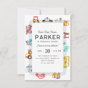 Budget Cars Street Kids Transportation Geburtstag Mitteilungskarte