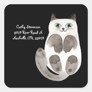 Budget Cat Watercolor Typografy Rücksendeadresse S Quadratischer Aufkleber