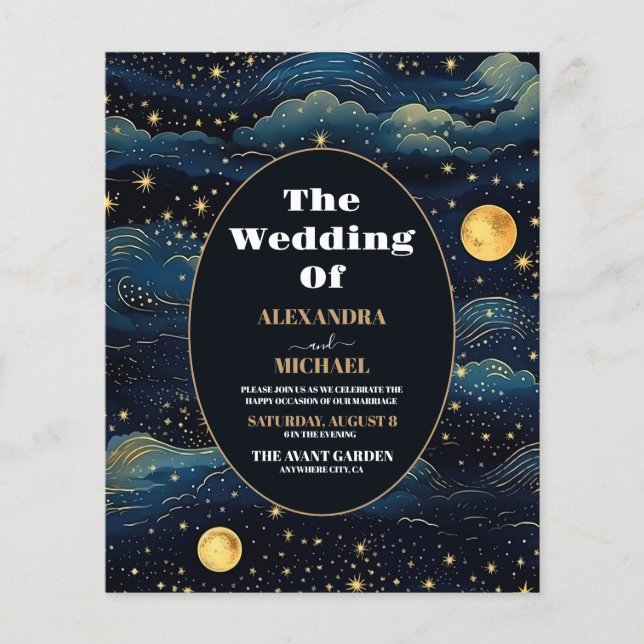 Budget Celestial Midnight Blue Stars Moon Wedding (Vorderseite)