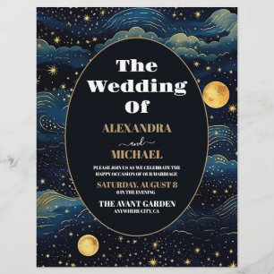 Budget Celestial Midnight Blue Stars Moon Wedding Flyer